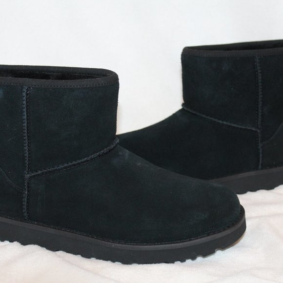NIB UGG WOMEN'S MINI ZIP LOGO SUEDE‎ SHEARLING BOOTS BLACK - Picture 9 of 11